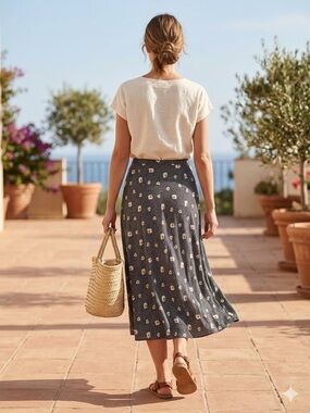 Crescent Dark Grey Floral Maxi Skirt with Cream Blooms